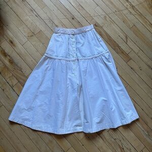 Vintage White Button-Front tiered Midi Skirt with Embroidered Trim